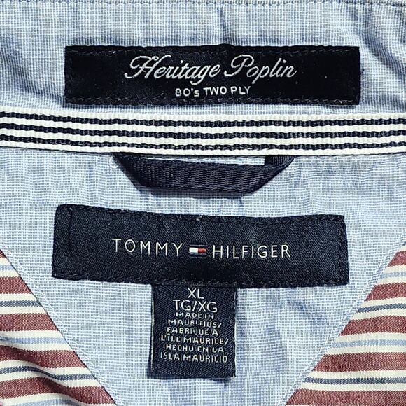 Tommy‎ Hilfiger Heritage Poplin Shirt Mens XL 80s Two Ply Red Stripe Button Down - Picture 9 of 10